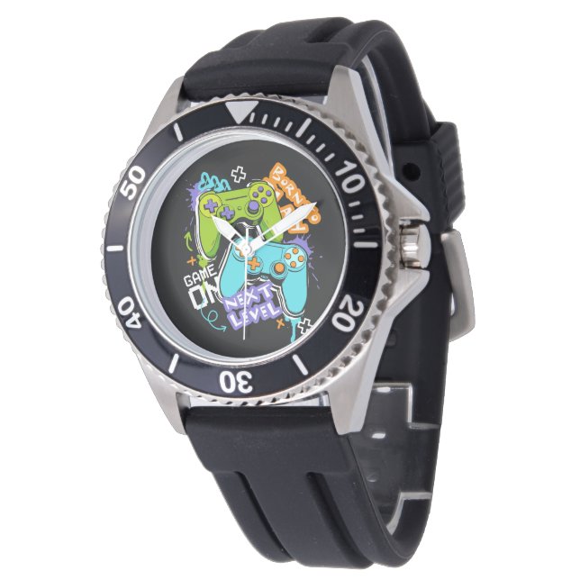 Spelkontroller Graffiti Spelande Född att spela Armbandsur (Vinklad)
