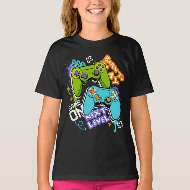 Spelkontroller Graffiti Spelande Född att spela T Shirt (Framsida)