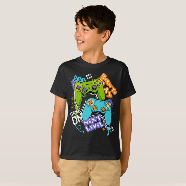 Spelkontroller Graffiti Spelande Född att spela  T Shirt (Hel framsida)