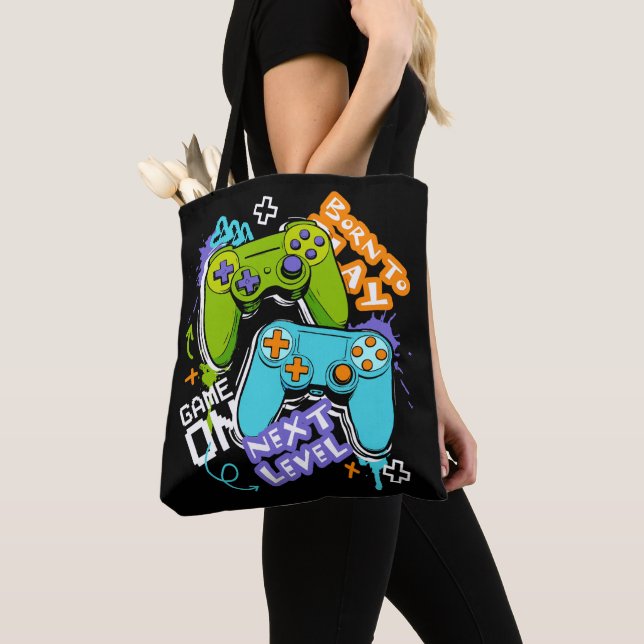 Spelkontroller Graffiti Spelande Född att spela  Tygkasse (Närbild)