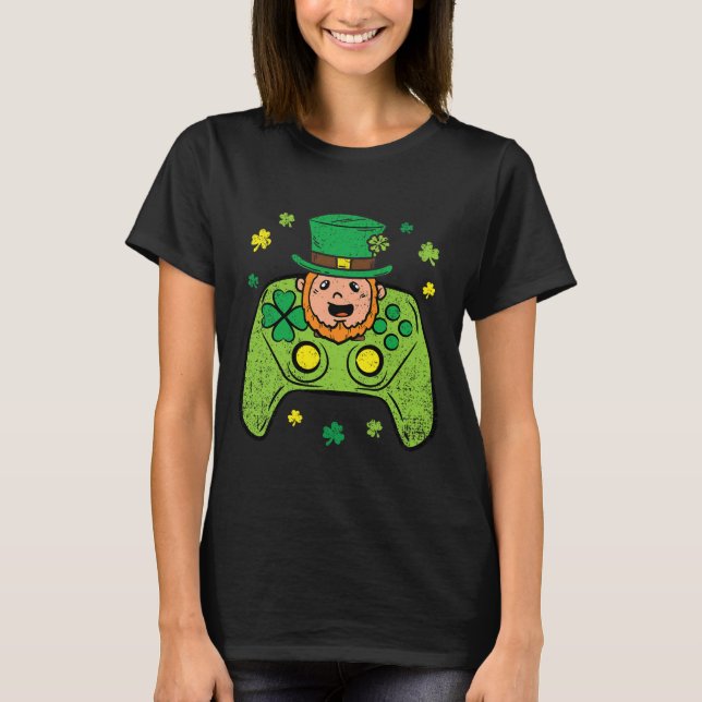 Spelkontroller Leprechaun St Patricks Day Spelare  T Shirt (Framsida)