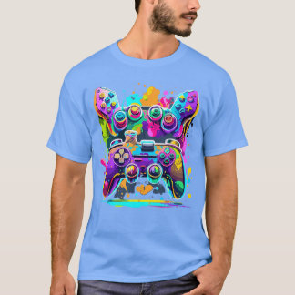 Spelkontroller Målarfärg Dropp Färgglada Spelare G T Shirt