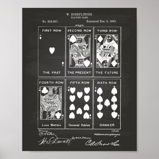 Spelkort 1893 Patent Art Chalkboard Poster (Framsidan)