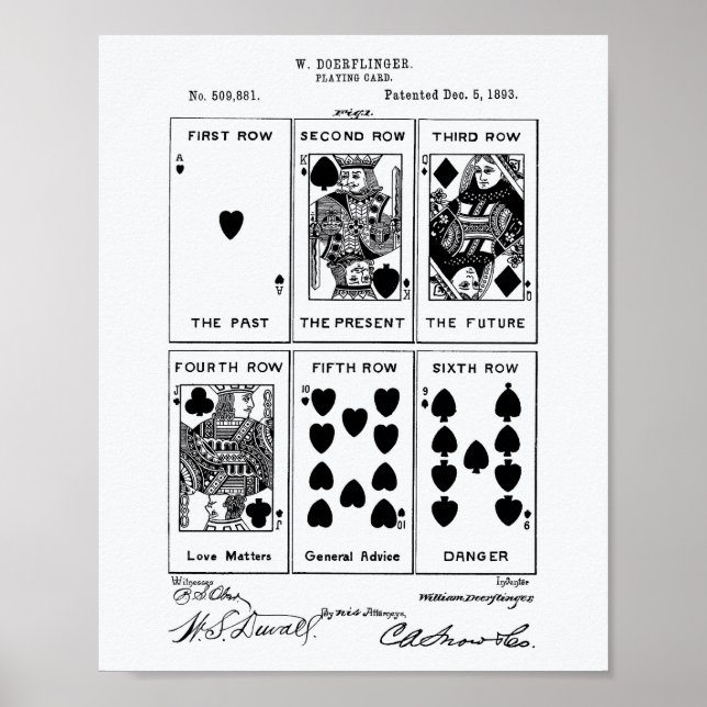 Spelkort 1893 Patent Art White Papper Poster (Framsidan)