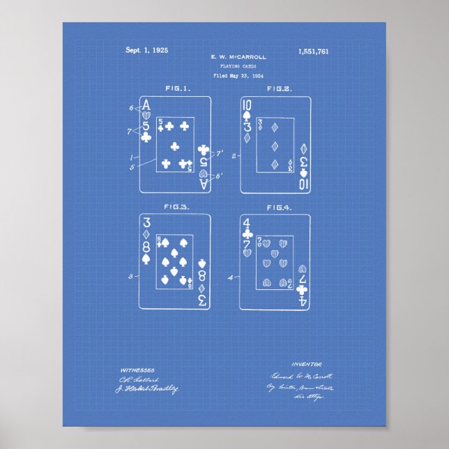 Spelkort 1925 Patent Art Blueprint Poster (Framsidan)