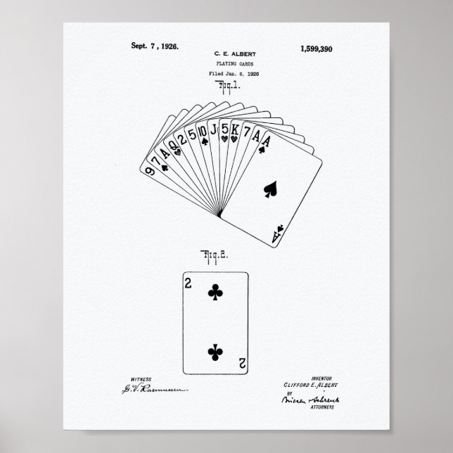 Spelkort 1926 Patent Art White Papper Poster (Framsidan)