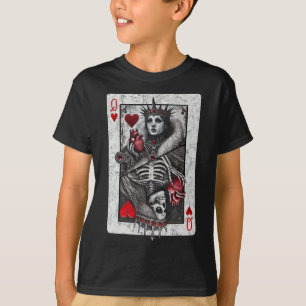 Spelkort Drottning av Hearts Död Skeleton Hallow T Shirt