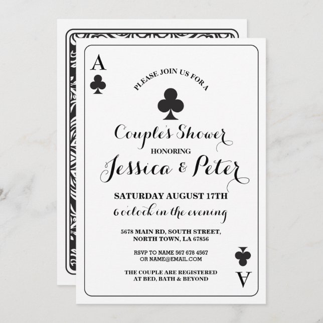 Spelkort Ess eller Kung Drottning Las Vegas Klöver Inbjudningar (Fram/baksida)