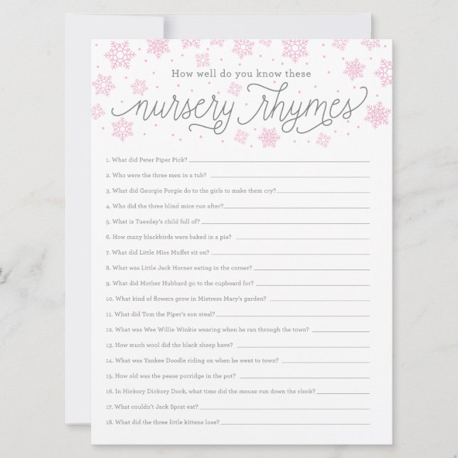 Spelkort för babyskorNursery Rhyme-spel Snowflake Inbjudningar (Framsida)