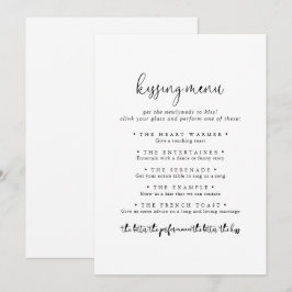 Spelkort för elegant Script Bröllop Kissing-meny