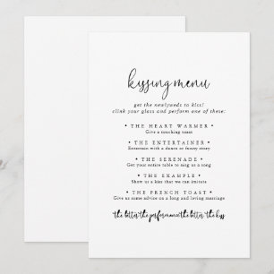 Spelkort för elegant Script Bröllop Kissing-meny