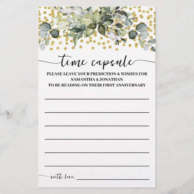 Spelkort för Eucalyptus Guld Time Capsule Advice Flygblad (Framsidan)