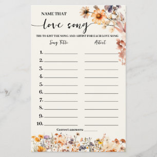 Spelkort för hösten Wildblommor Namn Kärlek Sång Flygblad