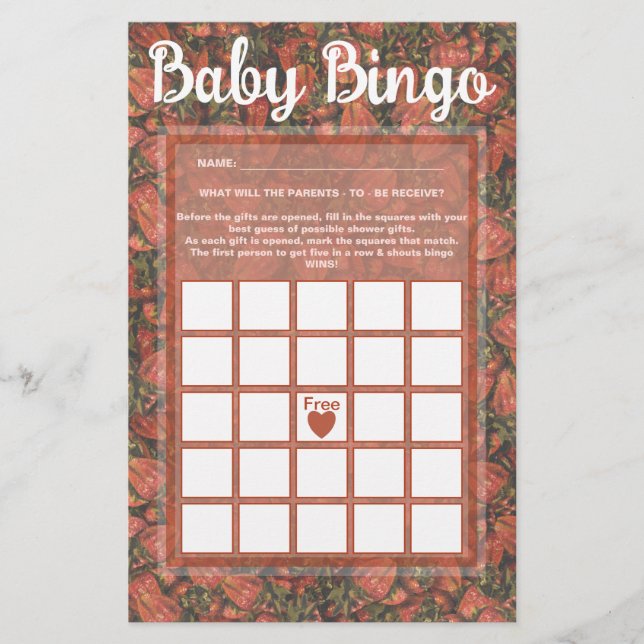 Spelkort för jordgubbar Baby Bingo Brevpapper (Framsida)