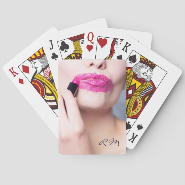 Spelkort för Lipstick-anpassningsbar, monogram (Baksidan)