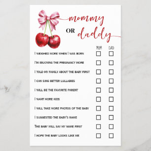 Spelkort för mamma eller pappa Cherry Baby Shower Flygblad