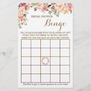 Spelkort för möhippa Bingo Rosa Blommigt Flygblad