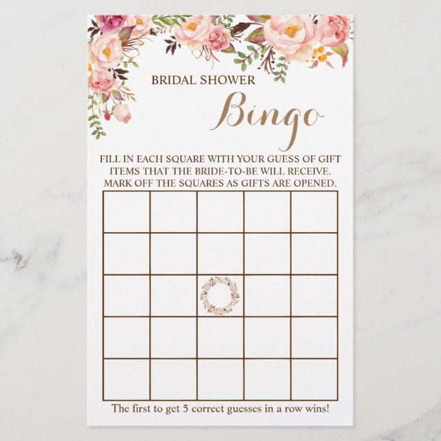 Spelkort för möhippa Bingo Rosa Blommigt  Flygblad (Framsidan)