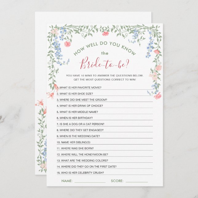 Spelkort för Möhippa i Meadow Pastel Fransk Ro Inbjudningar (Fram/baksida)