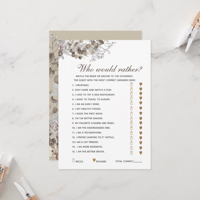 Spelkort för redigerbara frågor, Rustic Möhippa Inbjudningar (Fram/Back In Situ)