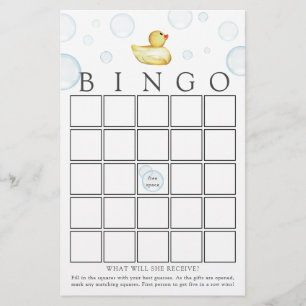 Spelkort för Rubber Anka Bingo Baby Shower Game Ca