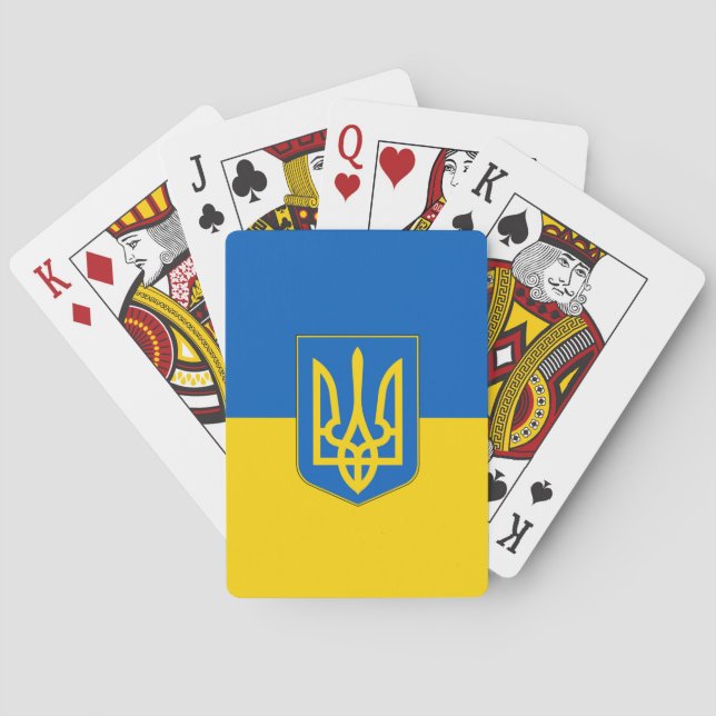 Spelkort med Ukrainas flagga och treudd (Baksidan)