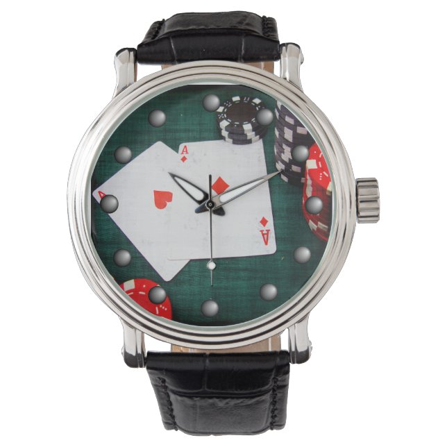 Spelkort och Poker Chip Grunge Stil Armbandsur (Framsida)