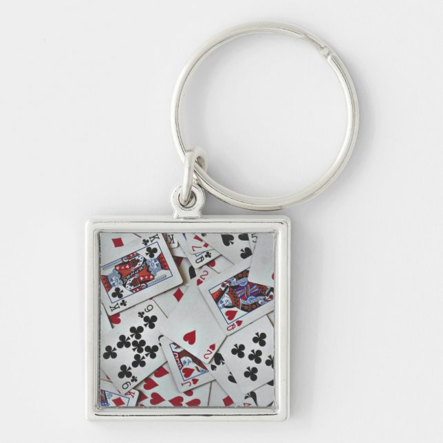Spelkort Poker Games Queen Kung Fyrkantig Silverfärgad Nyckelring (Framsidan)