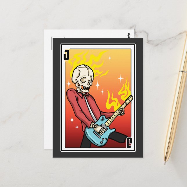 Spelkort Skeleton spelar upp gitar Vykort (Fram/Back In Situ)