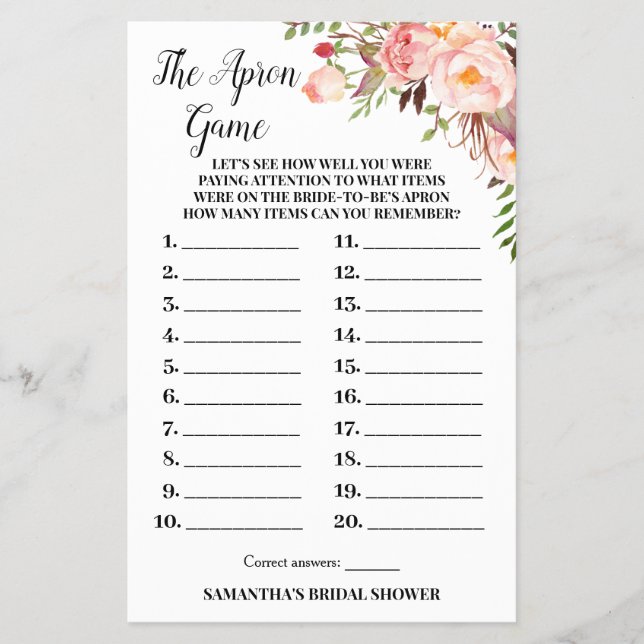 Spelkortet Apron Möhippa Rosa Flowers Flygblad (Framsidan)