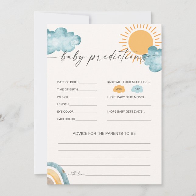 Spelkortet Baby Predictions Baby Shower Inbjudningar (Framsida)
