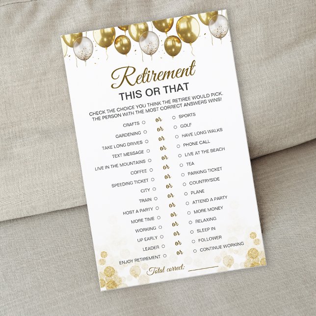 Spelkortet Guld Balloon Lycklig Party Pension (Gold Balloon Happy Retirement Party Game Card)