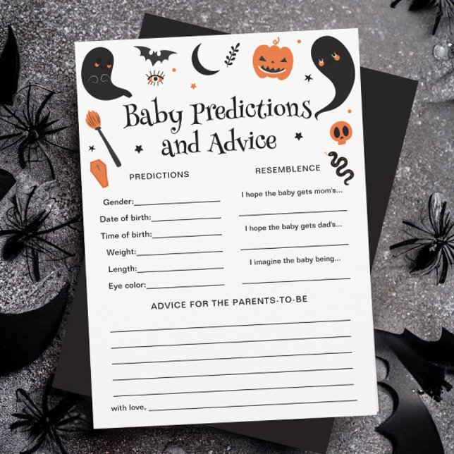 Spelkortet Halloween Baby Shower Baby Predications Inbjudningar (Skapare uppladdad)