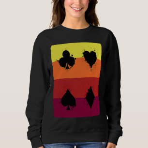 Spelkortssymboler Diamant Hjarta Svart Retro Vin T Shirt