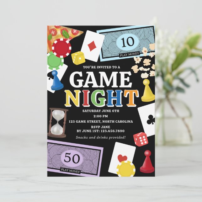 Spelkväll Brädspel Snacks Party Inbjudningar (Stående Fram)