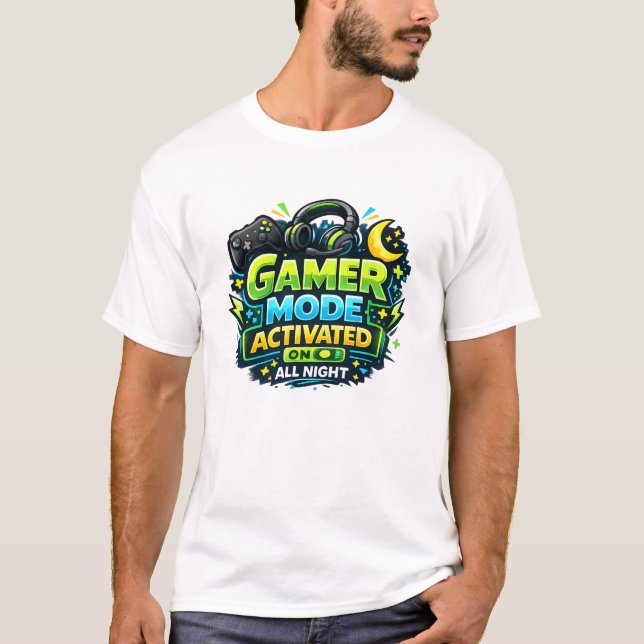 Spelläge Aktiverat Hela Natten T Shirt (Framsida)