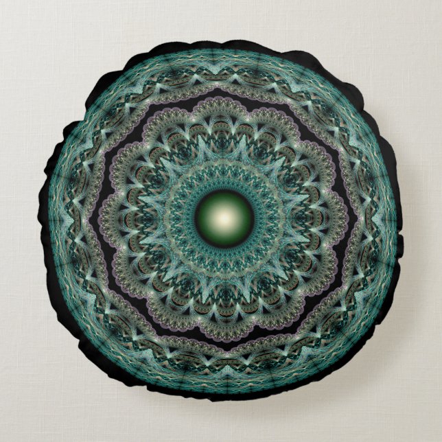 SpellBindande fractal glansig finare-ornament Rund Kudde (Framsidan)