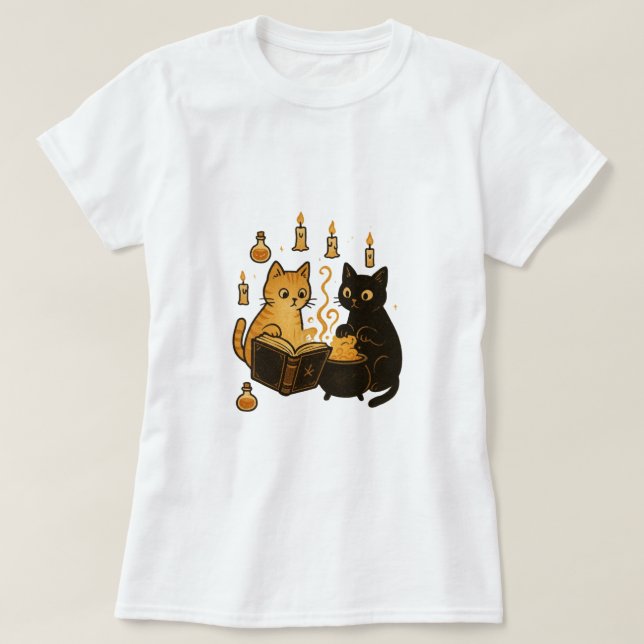 Spellbook & Cauldron Cats T-Shirt (Design framsida)