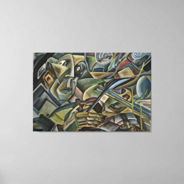 Spelman, kubistisk oljemålning canvastryck (Framsida)