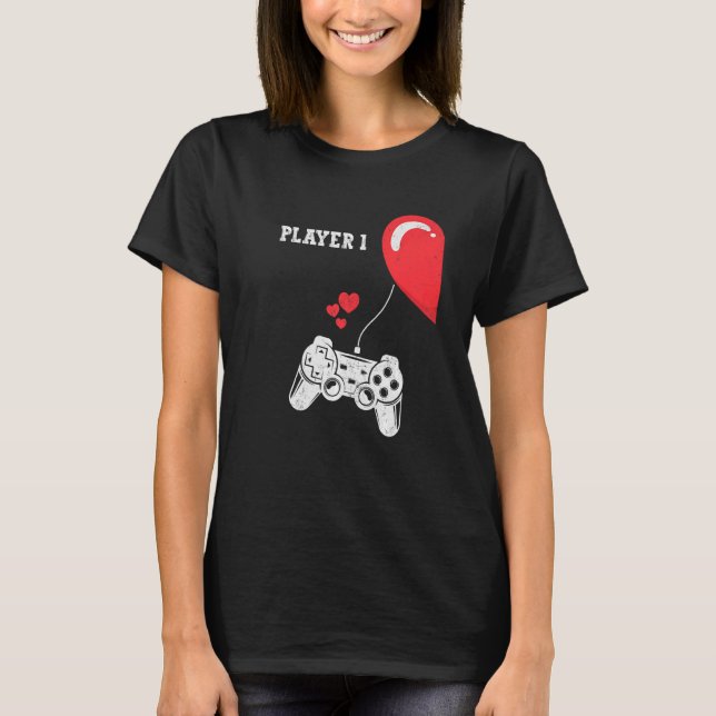 Spelmatchande par-spel för spelare 1 Valentines da T Shirt (Framsida)