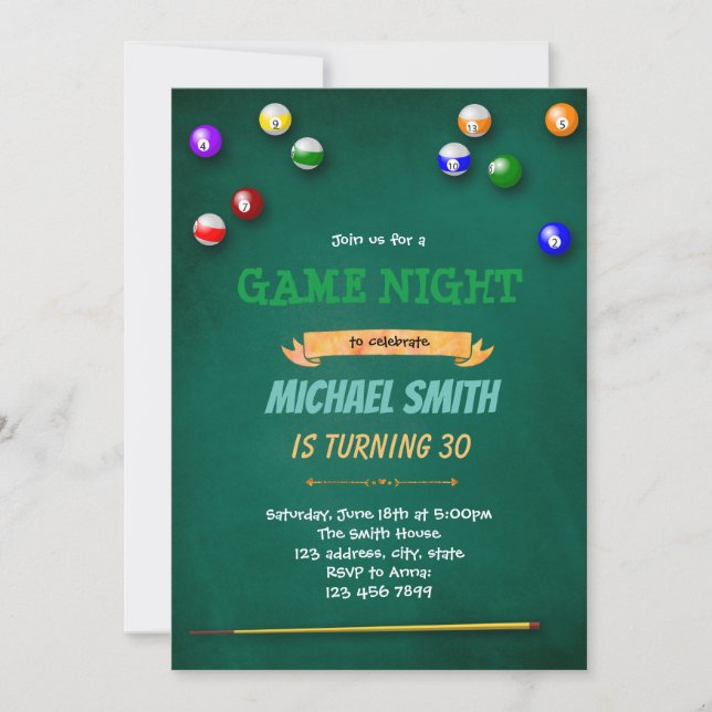 Spelnatt vuxen födelsedagsfest inbjudan (Framsida)