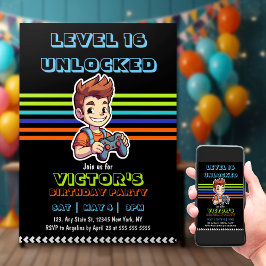 Spelnivå upp Gamer Boy Birthday Inbjudningar