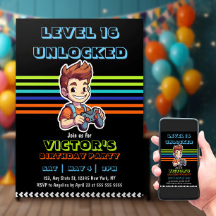 Spelnivå upp Gamer Boy Birthday Inbjudningar
