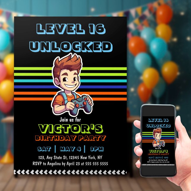 Spelnivå upp Gamer Boy Birthday Inbjudningar (Skapare uppladdad)