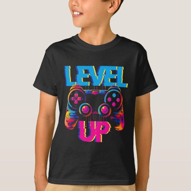 Spelnivå upp Spelkontroll Videospelsbild T Shirt (Framsida)