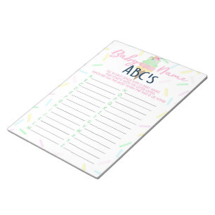 Spelpaket för isCream Baby Shower ABC Baby Namn Anteckningsblock