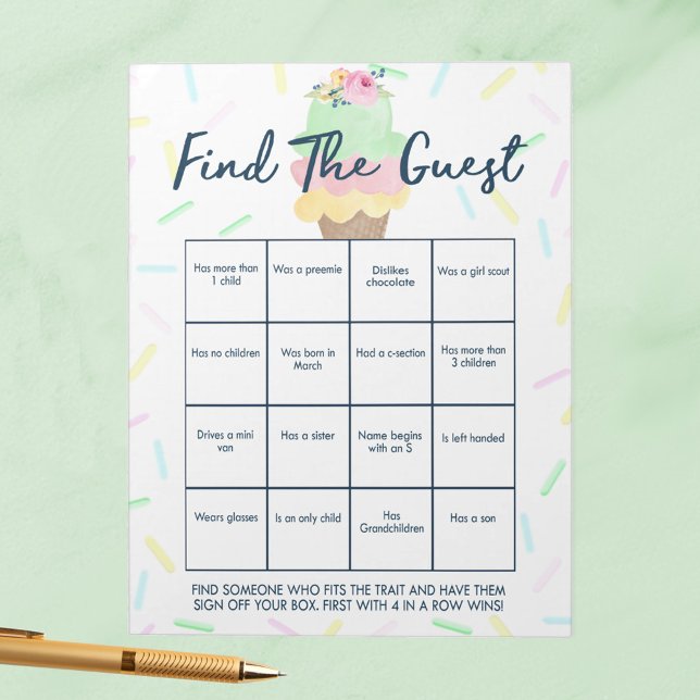 Spelpaket för isCream Guest Bingo Shower Game Pack Anteckningsblock (Find the Guest Ice Cream Scooped Up Bridal Shower Game Pack of 40 Answer Sheets)