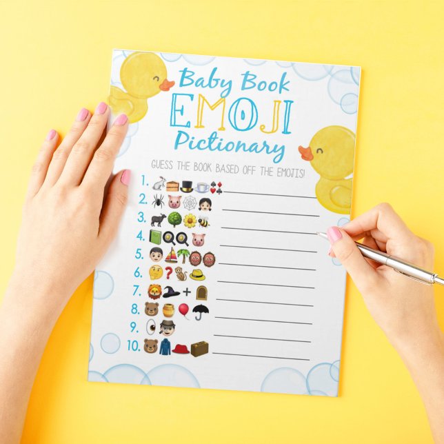 Spelpaket för Rubber Anka Emoji Baby Bok Baby Show Anteckningsblock (Baby Book Emoji Pictionary Watercolor Rubber Duck Baby Shower Game Pack of 40 Answer Sheets)