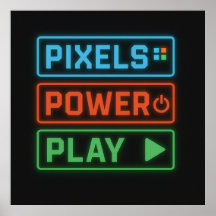 Spelplanschart – Pixels Power Play Neon Väggkonst