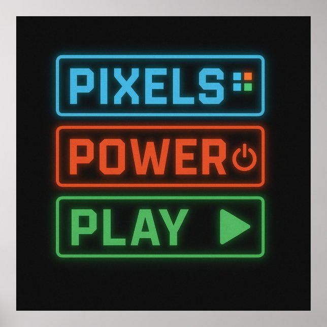 Spelplanschart – Pixels Power Play Neon Väggkonst (Framsidan)